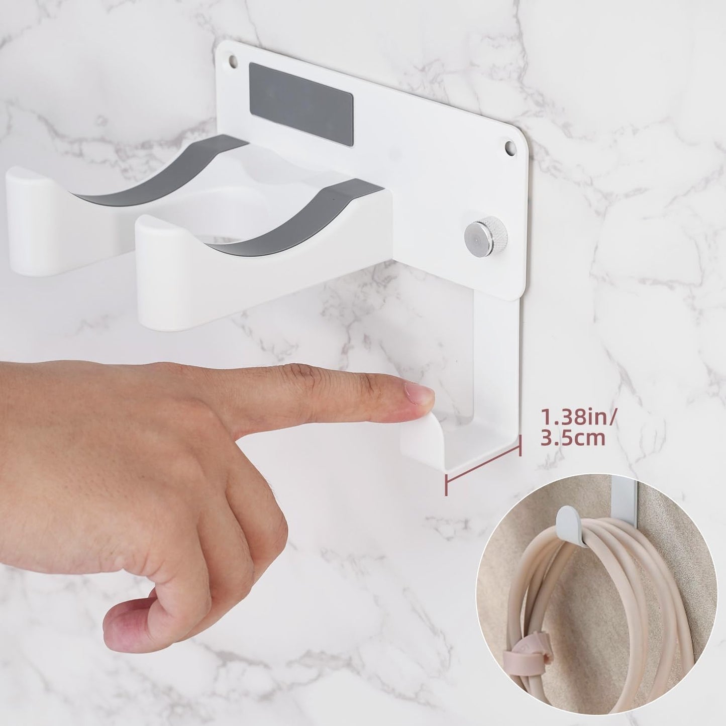 Hair Dryer Holder, Aluminum Alloy Blow Dryer Holder with Adhesive/Screw Installation, Universal Hair Dryer Wall Mount Compatible with Dyson Hairdryer Holder for Bathroom White UEMUSI