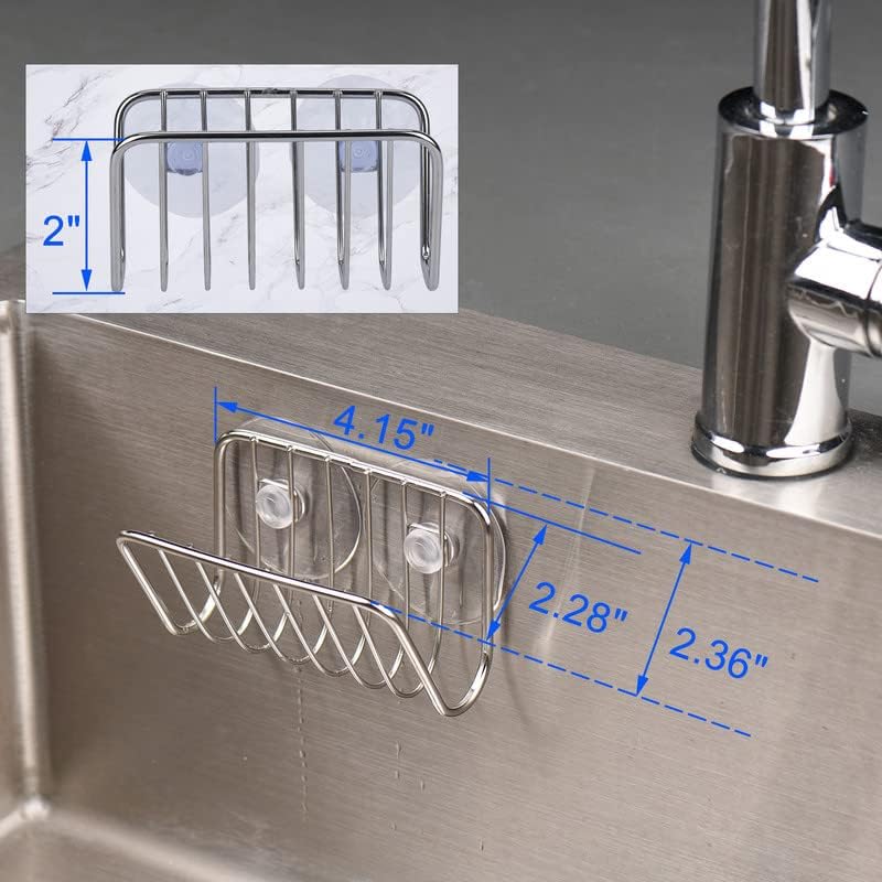 Toplife Sponge Holder for Kitchen Sink, Stainless Steel Suction Cup Sponge Caddy - Silver - 2 Pack