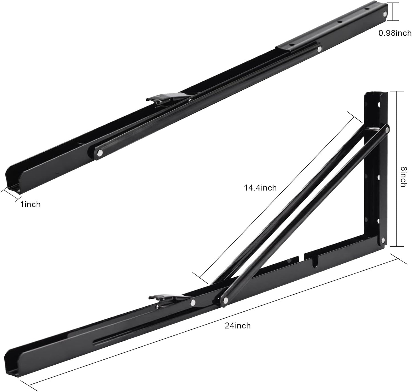 YUMORE Folding Shelf Brackets, 24 Inch Heavy Duty L Bracket, Black DIY Collapsible Shelf Bracket for Workbench Folding Table Hinge, Max Load: 330lb, Pack of 2