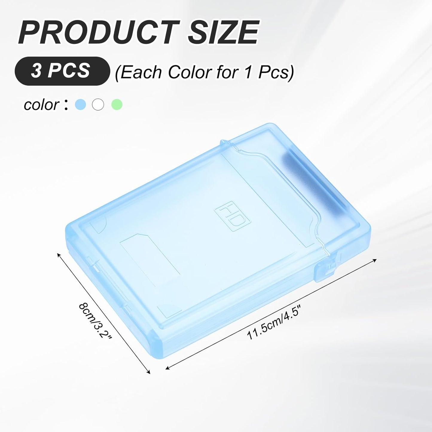 PATIKIL 4.5" x 3.2" Hard Drive Disk Case, 1Set Plastic Hard Disk Storage Box Portable Anti-Static Case for 2.5" External SSD HDD, White/Green/Blue