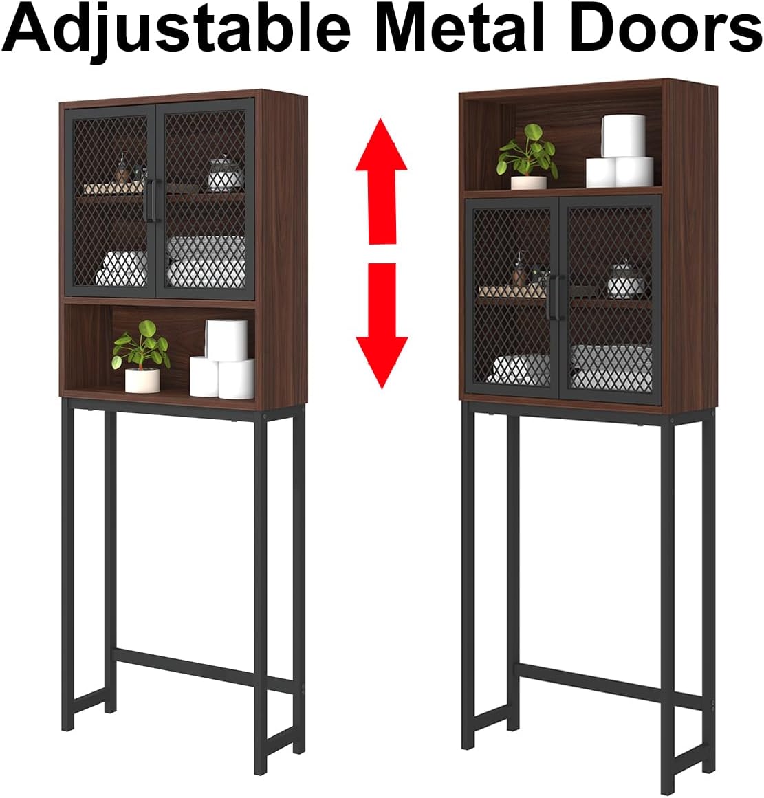 Launica Over The Toilet Storage Cabinet, Bathroom Organizer Over Toilet, Wood Metal Industrial Bathrooms Space Saver Shelf, Freestanding Bathrooms Cabinet Above Toilet wtih Rack, Walnut