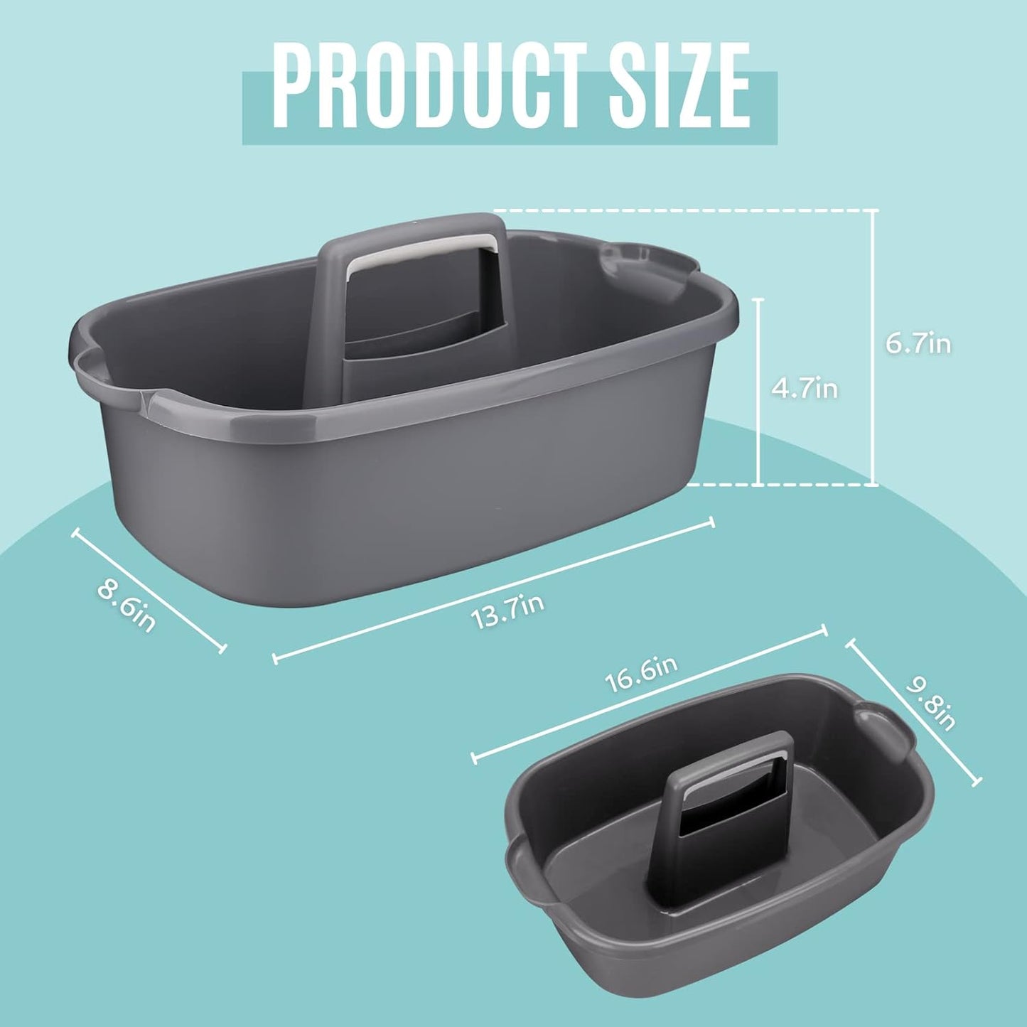 Cleaning Supplies Caddy, Household Tools Organizer with Handle, Large Plastic Bucket, Portable Shower Basket Tote, Gray