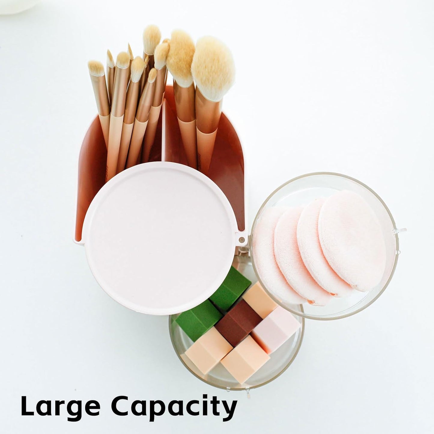 FABROK 2-Layer Clear Hair Accessories Organizer with Hair Brushes Holder, Rotatable Small Jewelry Box for Necklaces、Earring, Desktop Organizer Case for Hair Accessories, Cotton Swab(Pink)