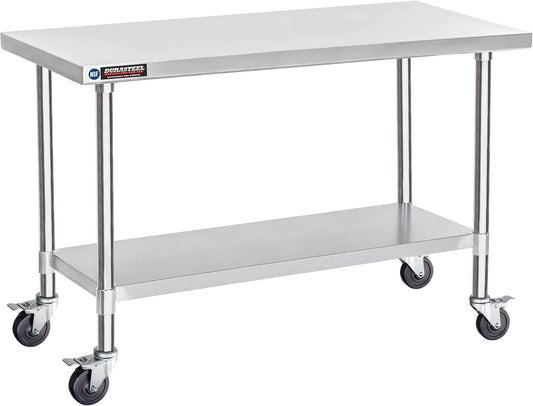 DuraSteel 30x60 NSF Stainless Steel Cart - Heavy Duty Food Prep Table with Undershelf - Rolling Kitchen Island on Wheels for Commercial Restaurant Kitchen, Garage, Outdoor Cooking, BBQ Grill, Counter