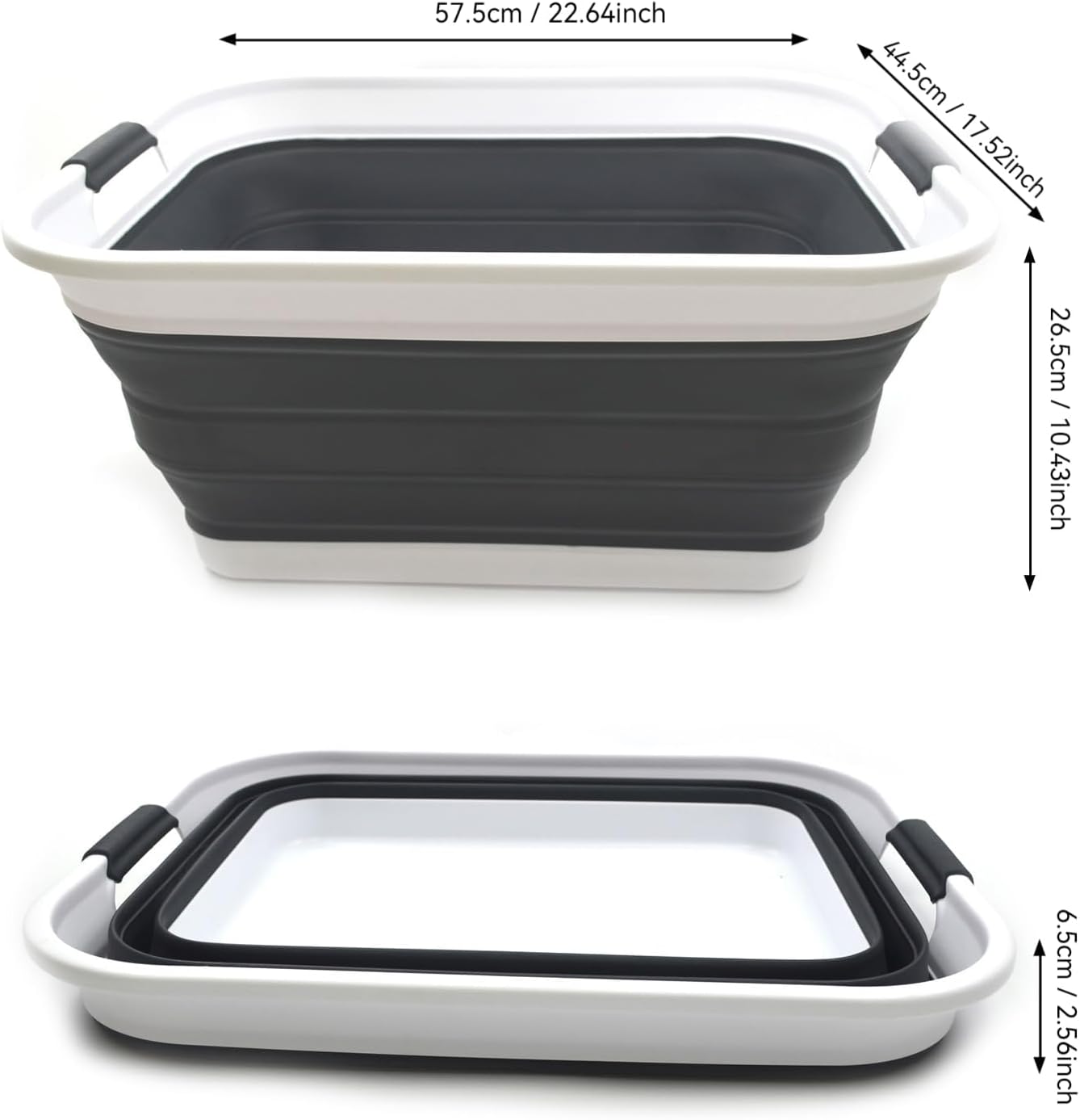 SAMMART 42L(11 gallon) Collapsible Plastic Laundry Basket-Foldable Pop Up Storage Container-Portable Washing Tub-Space Saving Basket,Water capacity 34L(9 gallon) (1 Rectangular - strengthen, Black)