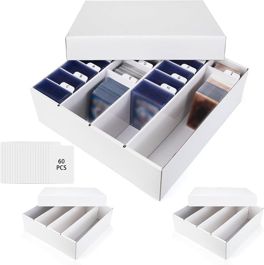 Trading Card Storage Box, 4 Row 3200 Count Collector Cards Box with Divider, White Corrugated Cardboard Compatible with Top Loader Organizer Sorting Tray Box for Sports Cards, MTG, TCG Cards (3-Pack)