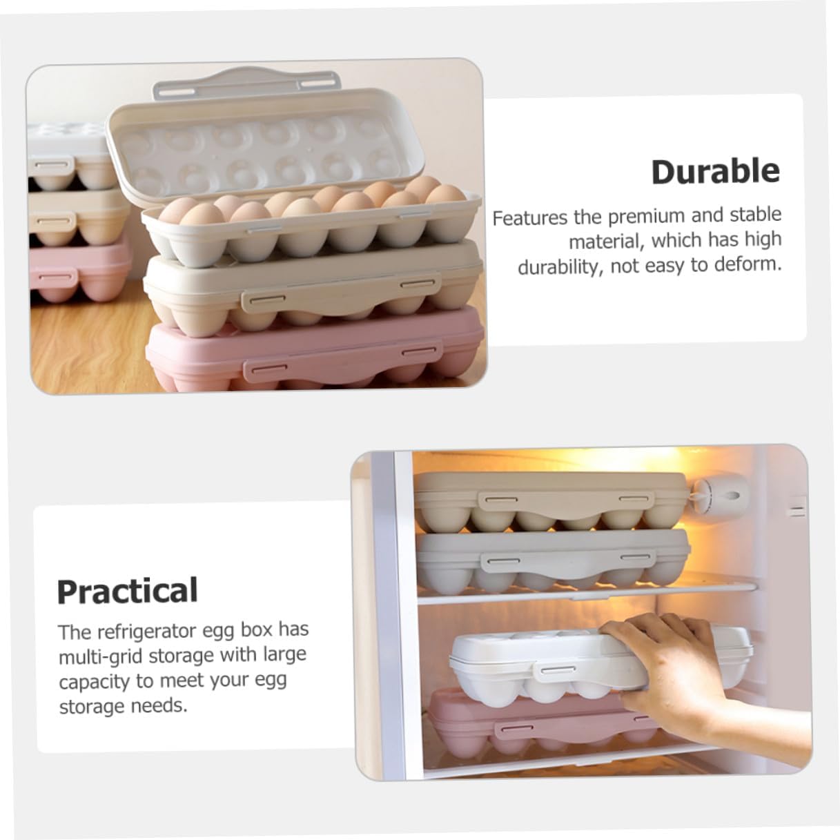 2pcs Refrigerator Egg Storage Bin Large Capacity Egg Holder for Fridge Thick Plastic Organizer with Stackable Design Convenient Kitchen and Dining Container