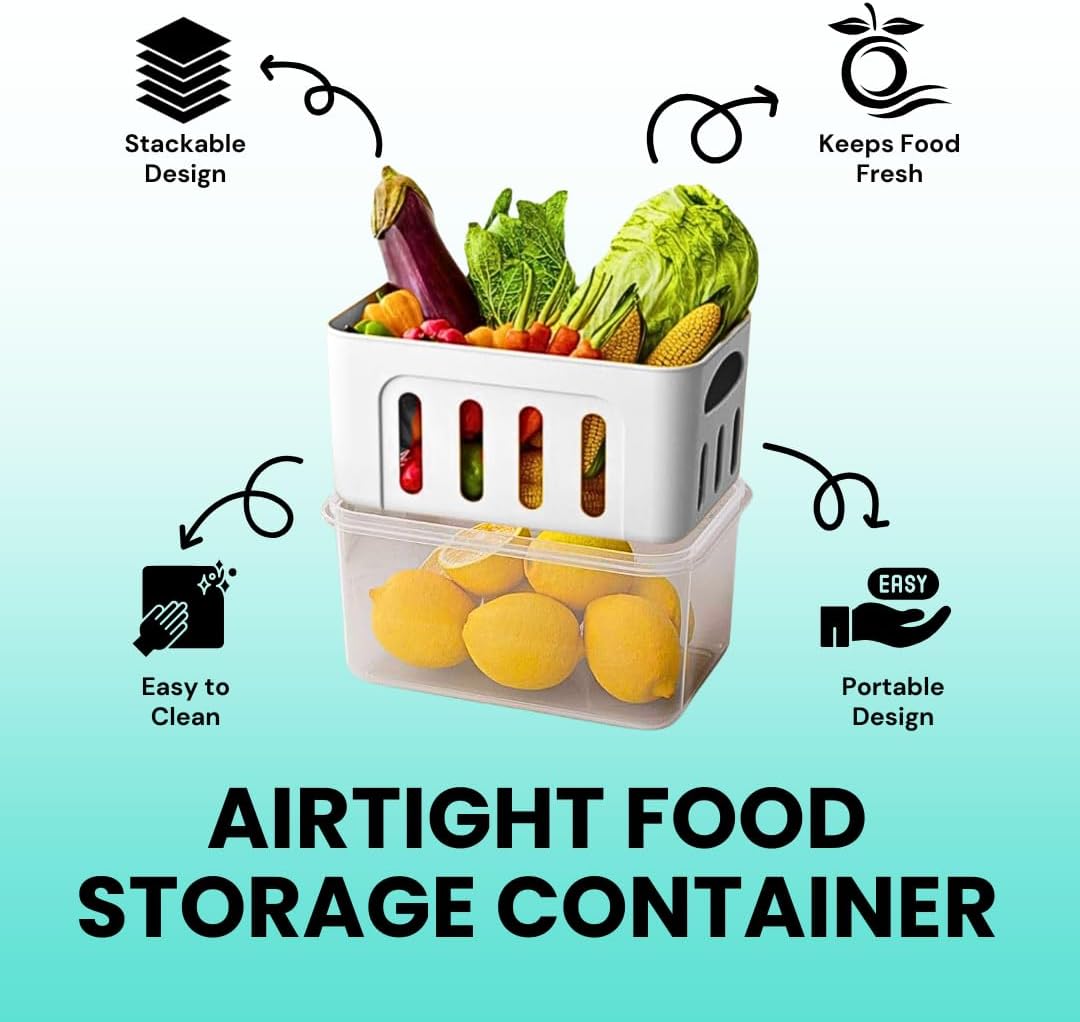 5-Pack Fruit Containers for Fridge Keep Fresh – Airtight Food Containers with Lids, Produce Saver with Removable Colander, Fridge Organizers, Microwave & Dishwasher Safe (White)