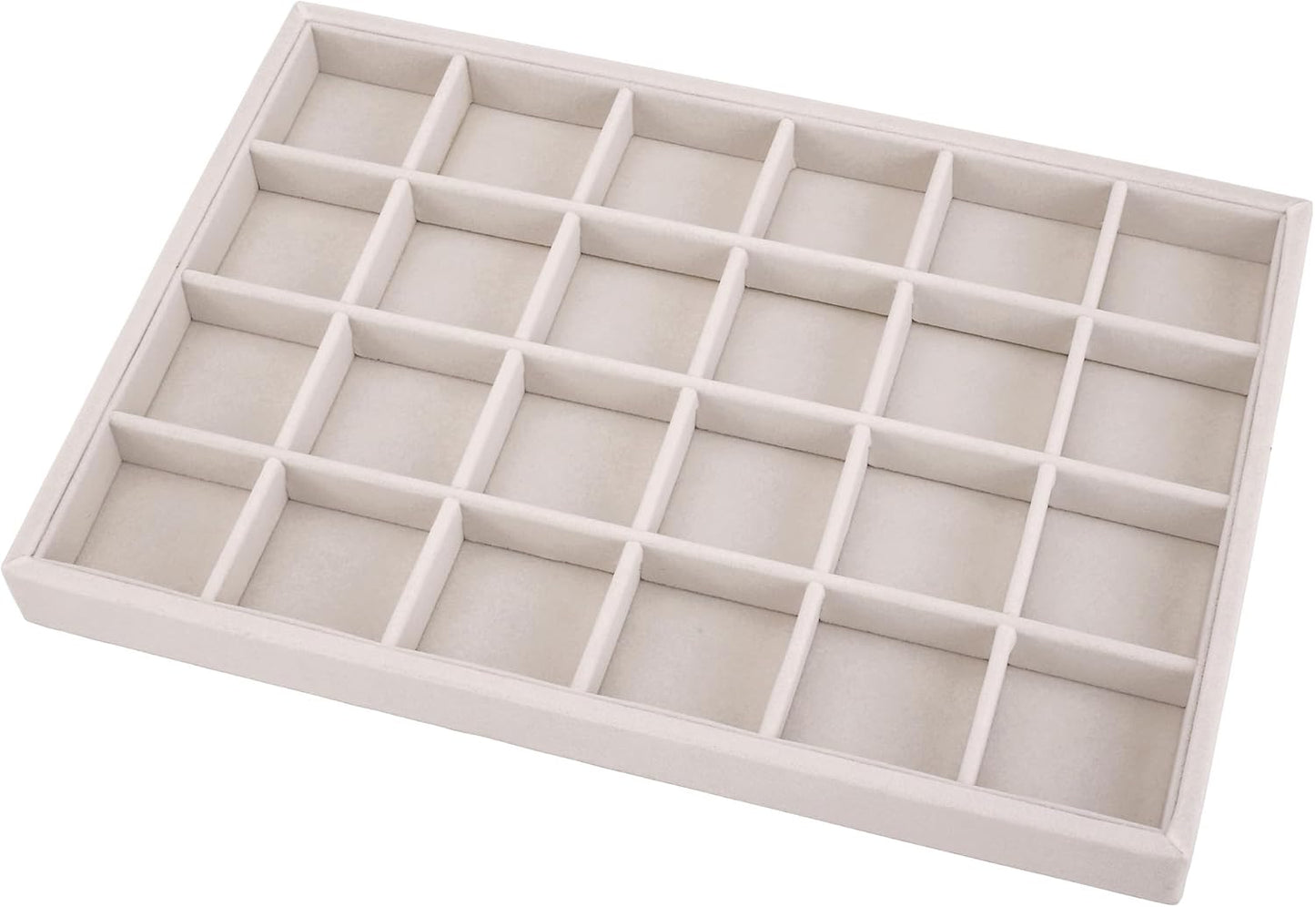 Mornajina 24 Grids Velvet Jewelry Tray Jewelry Display Tray, Stackable Empty Plate Trays for Earrings Necklaces Bracelet Rings Display Showcase - Beige