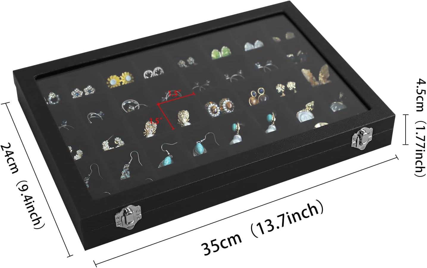 Wudygirl Jewelry Organizer 40 Grid Earring Holder Organizer with Clear Lid Jewelry Box for Rings Earrings Bracelets Storage Display Case for Women
