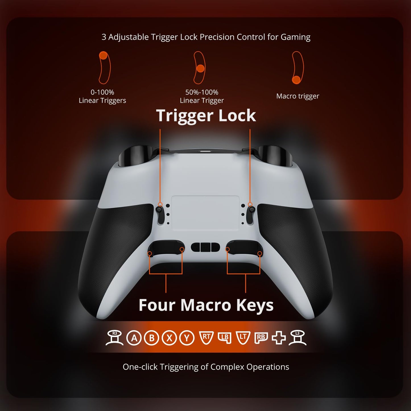Wireless PC Controller with Hall Effect Joysticks & Triggers, 1000Hz Polling Rate, Trigger Locks, Bluetooth Pro Gaming Controller for PC/Steam/Luna/Tesla - 4 Macros and Turbo, Dynamic RGB, Silver