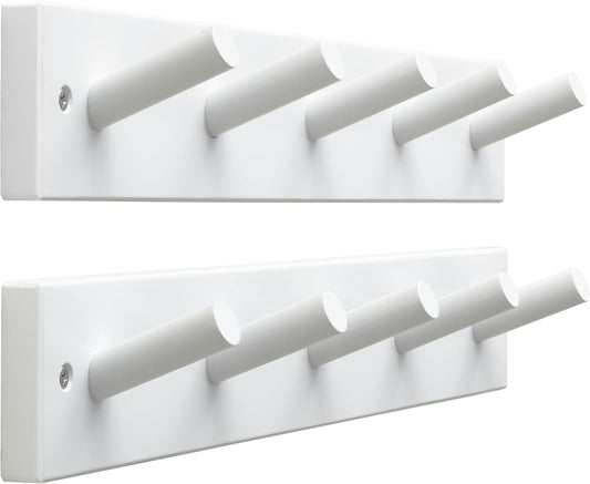 SKOLOO Wooden Wall Mounted Coat Rack,16'' Hole to Hole, 5 Pegs Bamboo Wall Hook for Hanging Clothes Robes Towels Hats,White