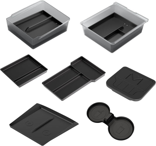 Center Console Organizer Tray for Tesla Model 3 Highland Accessories [Double Layer Space, Durable PC Material, Easy to Clean] Hidden Storage Case for Tesla Model 3 2024 2025 2026
