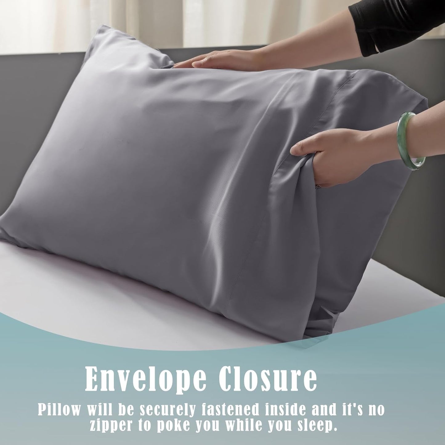 TELUS Pillow Cases Queen Size 2 Pack, Bamboo Rayon & Lyocell Pillowcase with Envelope Closure, Cooling Breathable Pillow Cover for Hot Sleeper & Night Sweats, 20x30 inch, Deep Grey