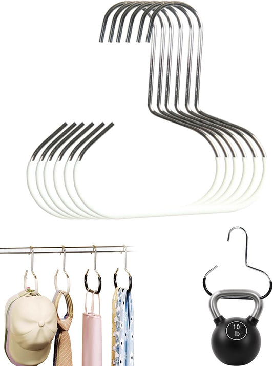 Durable Steel Hangers: Maximize Closet Space with Versatile Storage, Multifunctional Steel Hangers, Heavy Duty Closet Organizer Hooks for Hats, Scarves, Belts, Ties, Bra, Anti-Slip (White, 6 PCS)