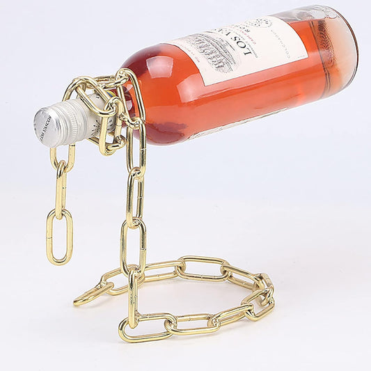 Magic Rope Wine Rack,Creative Metal Chain Suspension Floating Illusion Wine Rack Bottle,Magic Novelty Single Red Wine Bottle Stand for Bar&Home Decoration(Gold)