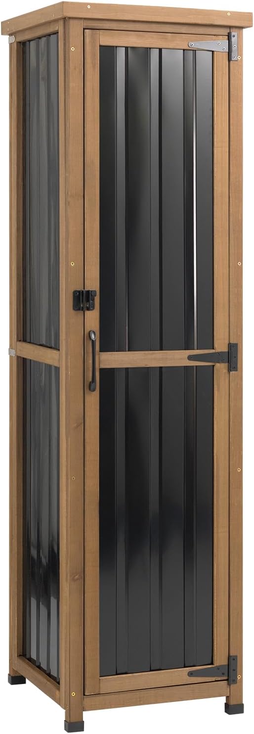 Outdoor Storage Cabinet, 62" Tall Thin Garden Cabinet with Adjustable Shelf and Weather-Resistant Design Farmhouse Accent Cupboard for Patio, Garden, Yard or Porch (18" L x 18" W x 62" H)