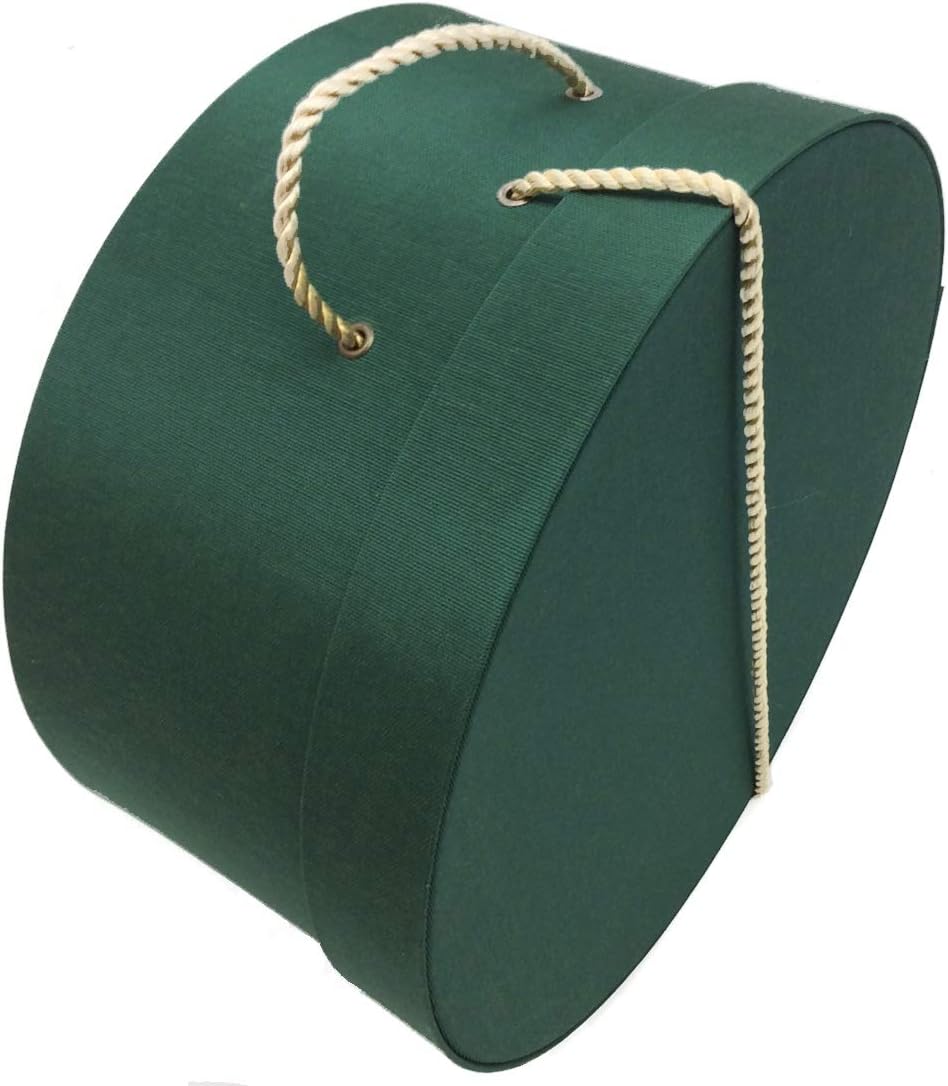 Sarah's Hat Boxes Classic Dark Green Hat Box – 11" x 5.5" (Dia. x Ht.) Handmade in USA – Odorless Non-Toxic Adhesive, Cording Handle – Premium Storage for Hats & Accessories