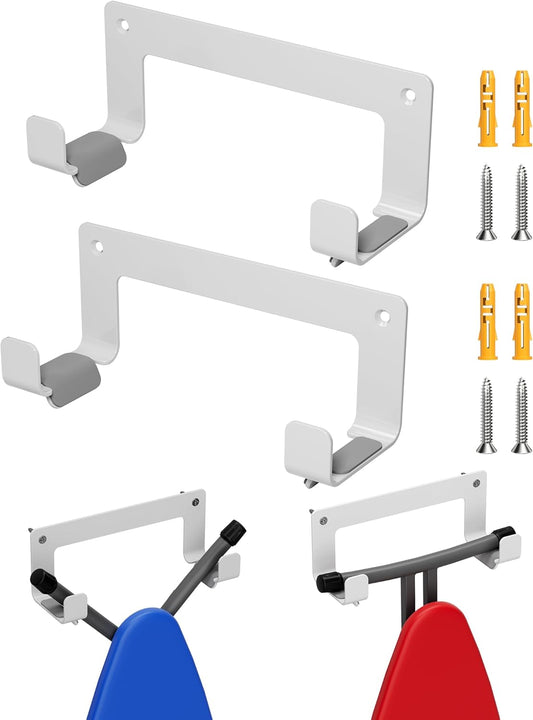 2PC Ironing Board Hanger Wall Mount Stainless Steel, Y T Leg Ironing Board Holder Wall Mount for Laundry Room, Iron Board Hooks for Wall Heavy Duty White