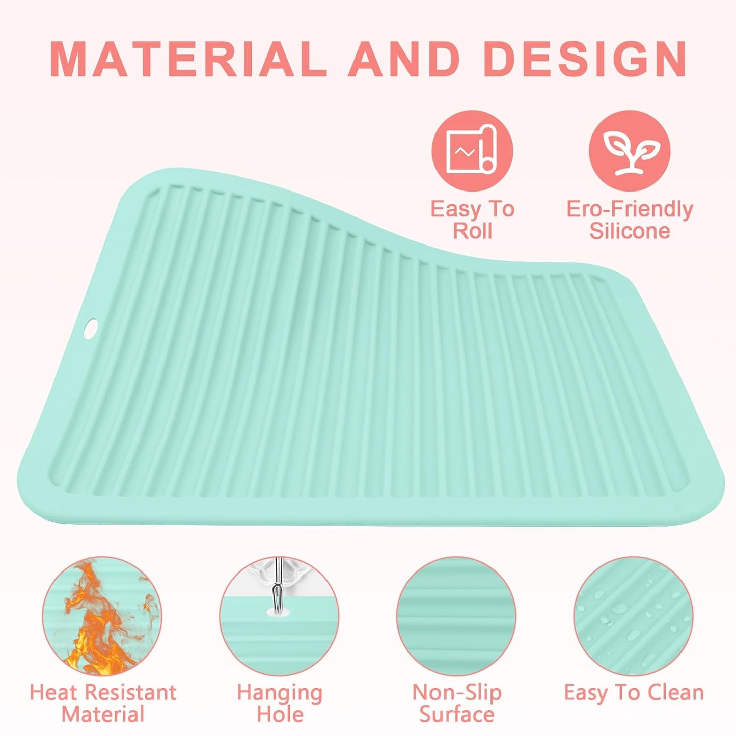 AMIJEAL Oversize Silicone Heat Resistant Mat for Hair Tools, Curling Iron Flat Iron Hair Straightener Holder Mat, Portable Hot Tools Sleeve Pad for Travel Vanity Salon(14.2" x 11.0")