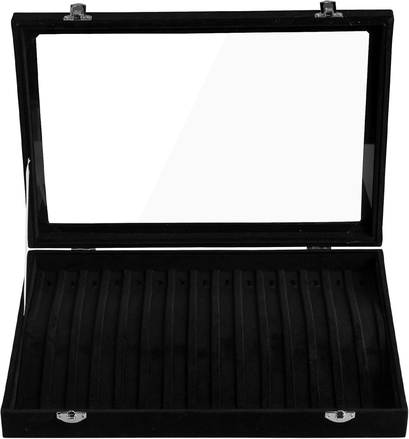 Frebeauty 15 Hooks Necklace Tray Velvet Neckalce Organizer with Clear Lid Lockable Necklace Holder Box Jewelry Organizer for Pendants Chains Necklace Jeweley Tray for Women Girls(Black)
