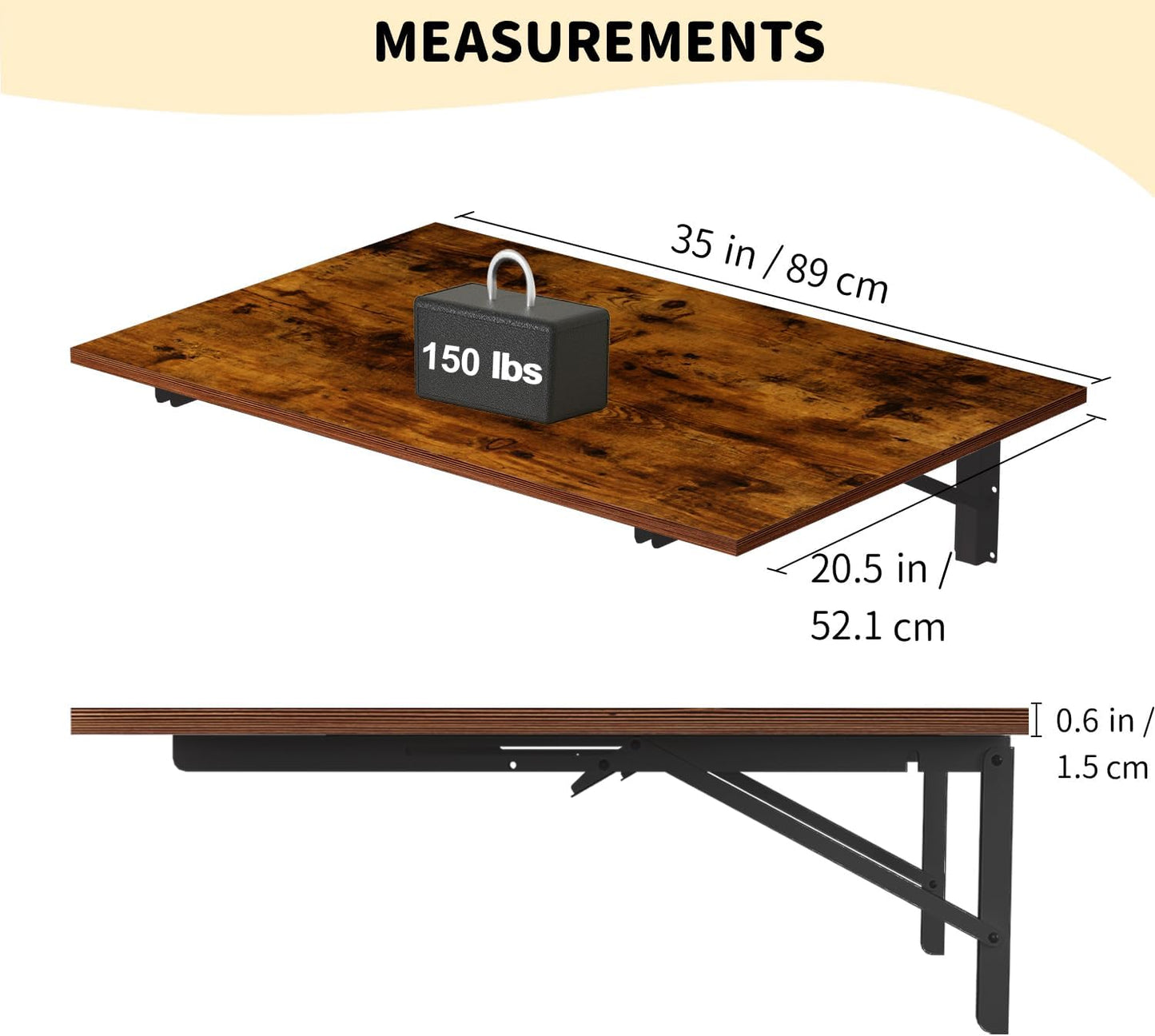 GOYLSER Wall Mounted Folding Table Floating Desk for Dining, Laundry Room, Office, Fold Down Desk with Bracket