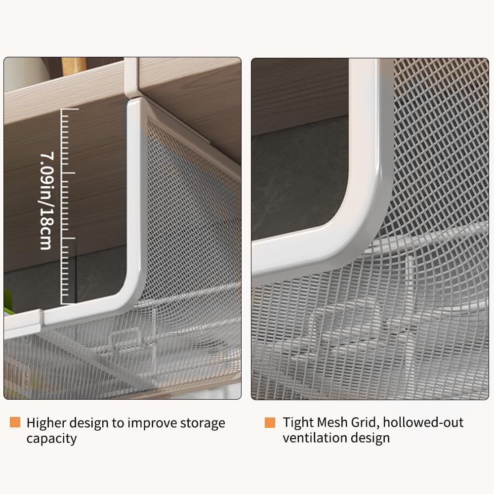 Expandable Under Shelf Basket Organizer, Under Shelf Storage, Hanging Baskets Under Cabinet for Pantry Kitchen Cupboard Desk Counter Bookshelf Space Saver Heavy Duty Slide-in (Black, 2 Pack)