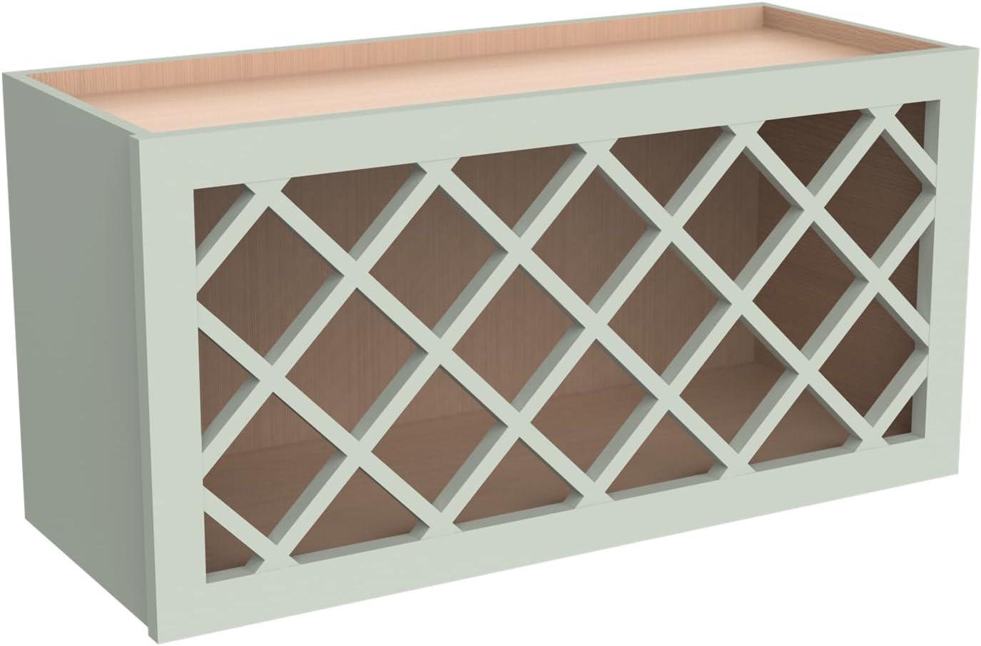Solid Wood RTA Wine Bottle Rack Wall Cabinet with Lattice Panels - Wine Storage for Bar, Pantry, Cellar & Countertop - Mocha (Jade Green, 30'W 12'D 18'H)