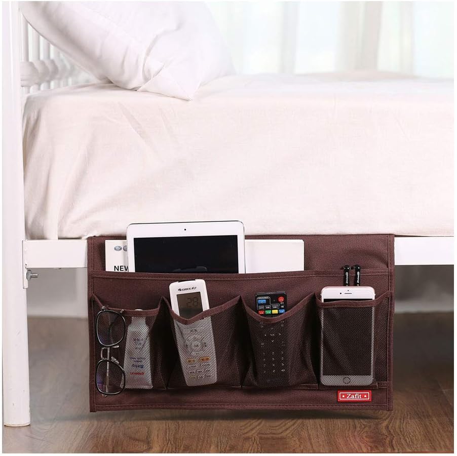 Bedside Storage Organizer - 6 Pocket Table Caddy for Remotes, Phone, Glasses (Coffee)