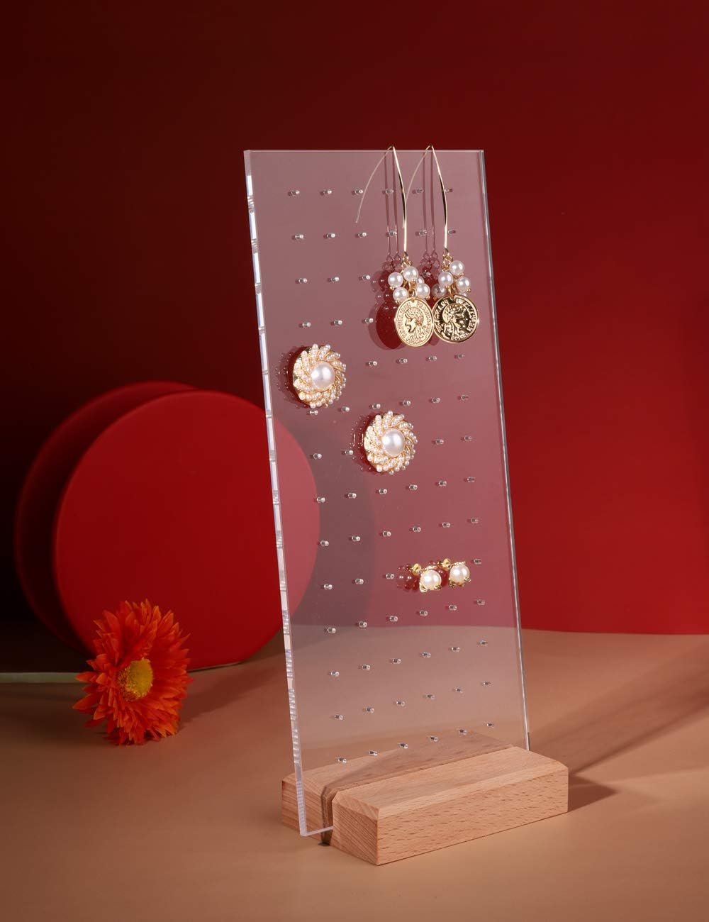 GemeShou Beech earring display for selling jewelry, wooden earring holder for studs display, small jewelry studs display board for show【Wood stand with acrylic board-Beech】