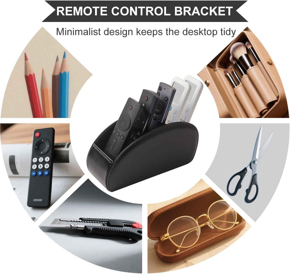 Remote Control Holder, PU Leather Remote Caddy Desktop Organizer with 5 Spacious Compartments for TV Remotes/Media Controllers/Office Supplies(Black)