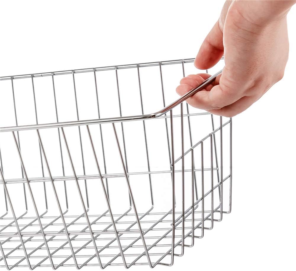 Wire Storage Baskets Freezer Organizing Bins Pantry Food Storage Organizer Metal Basket Wire Grid Design for Cabinets, Pantry, Closets, Freezer, Bedrooms,Kitchen, Set of 2, Chrome