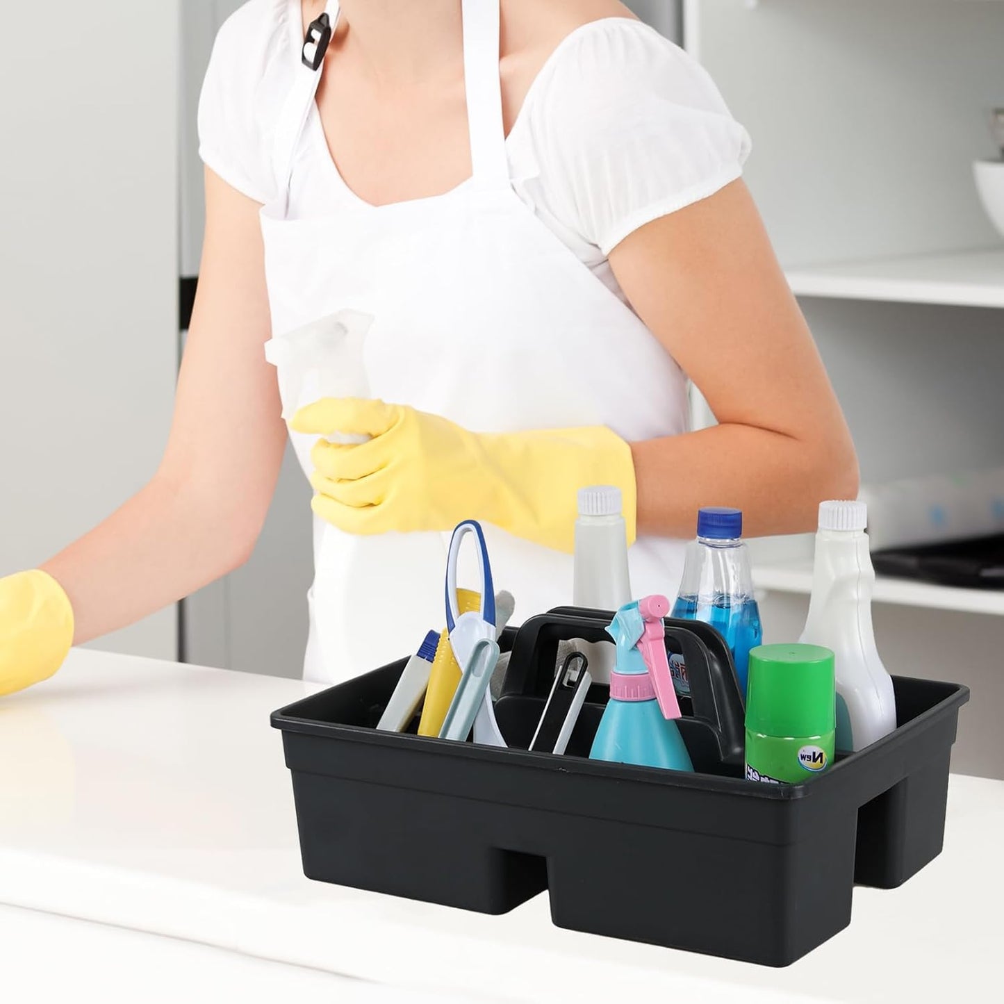 Readsky 6 Packs Plastic Cleaning Storage Caddy with Handle, 3-Compartment Cleaning Caddy, Nestable
