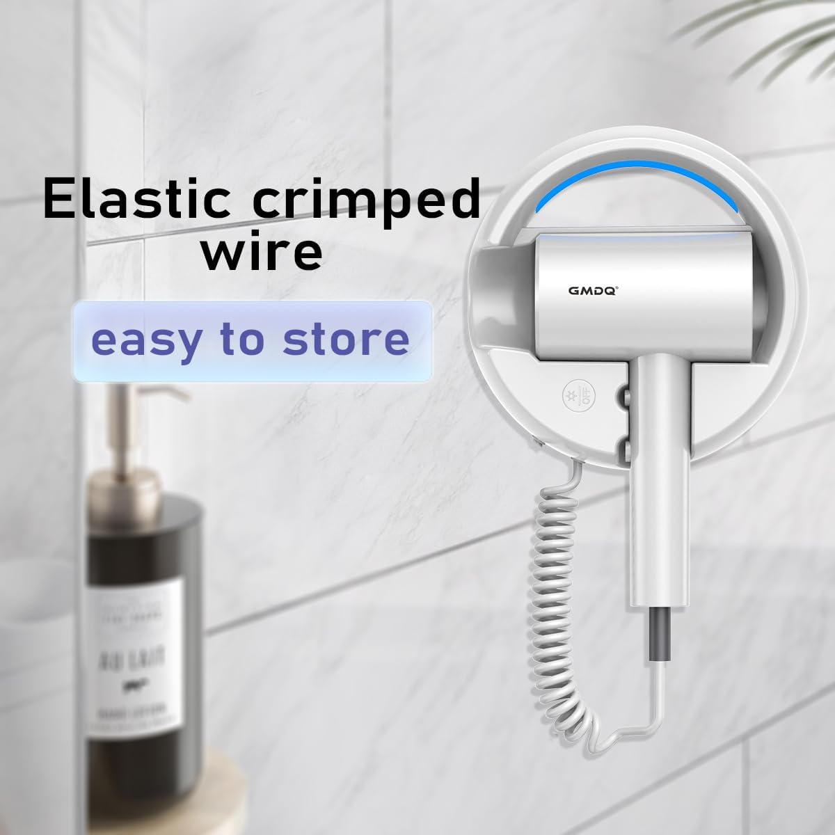 Hotel Wall Mount Hair Dryer for Bathroom with Night Light, 110V, Quiet, Overheat Protection, Negative Ion Technology