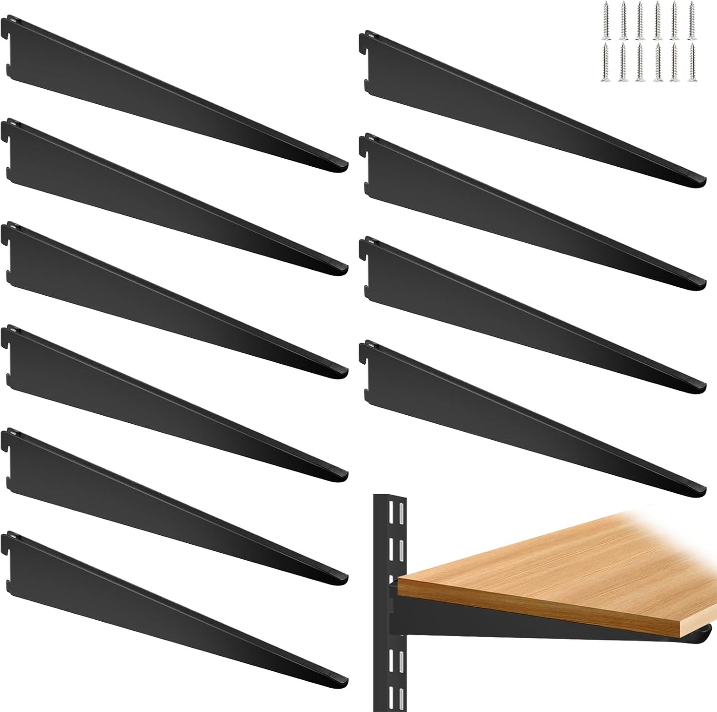 10 Pack 7‑Inch Adjustable Wire Shelf Brackets – Heavy‑Duty Double‑Track Closet & Wall Shelving System Supports（Black）