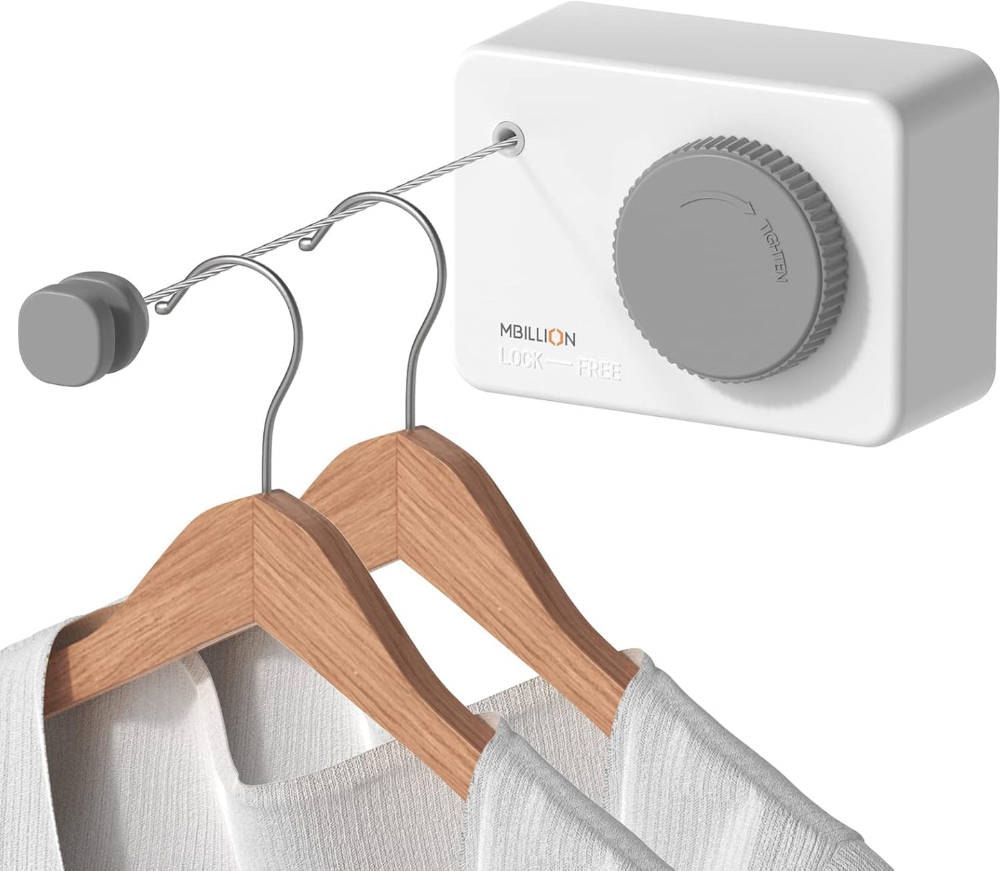 Mbillion Retractable Clothesline 13.8Ft Heavy Duty Clothes Drying Laundry Line for Indoor Outdoor Retracting Hanging Clothing Drying with Retract Rotating Knob to Prevent Sagging