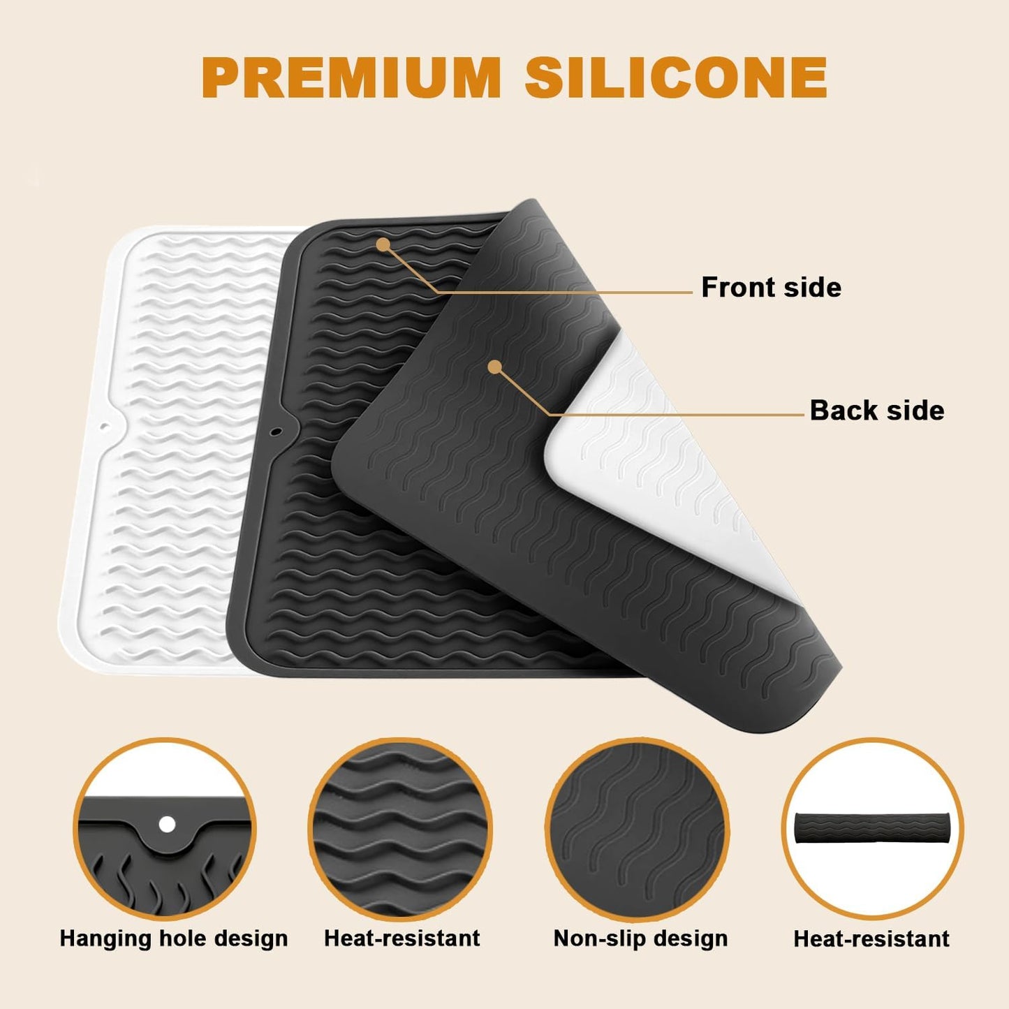 2 Pack Large Curling Irons Mat, Silicone Heat Resistant Portable Travel Mat Cover for Flat Iron, Hair Straightener, Hot Hair Styling Pad Tools-(Black & White)