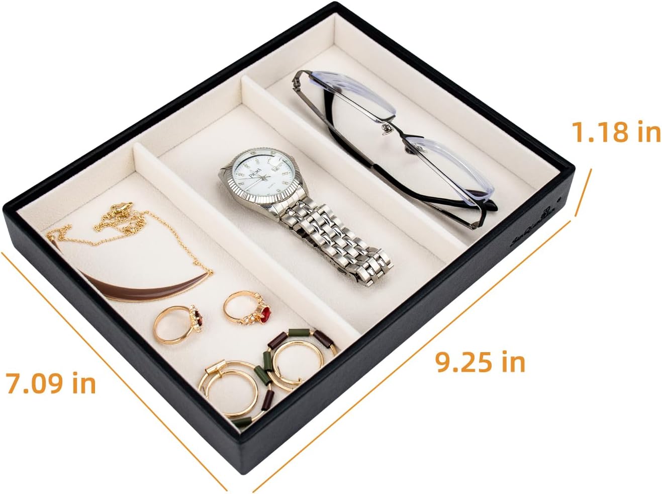 SANQIANWAN Leather Jewelry Organizer Trays Velvet Liner Storage Drawer Display Case Stackable Trays for Necklace,Rings and Earring (Black3)
