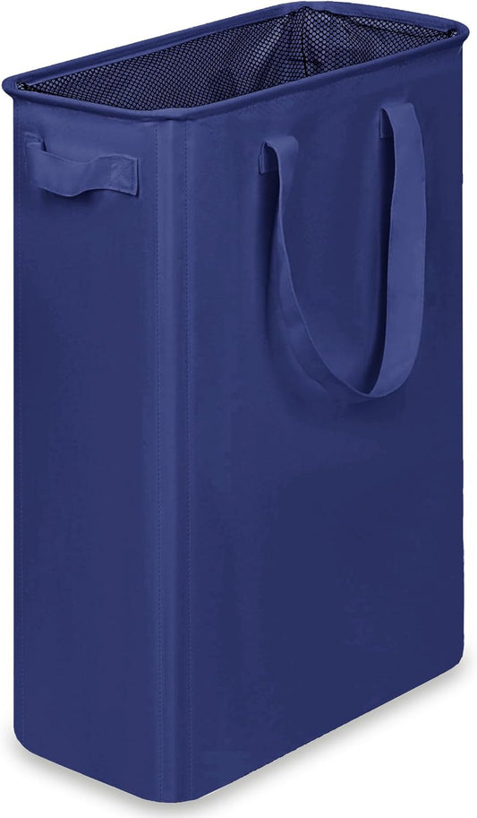 efluky Slim Laundry Basket, Narrow Laundry Hamper with Handles, Collapsible Dirty Clothes Hamper, Tall Laundry Bin for Laundry Room, Dorm and Bedroom, 12.7 Gallons(48L) Blue