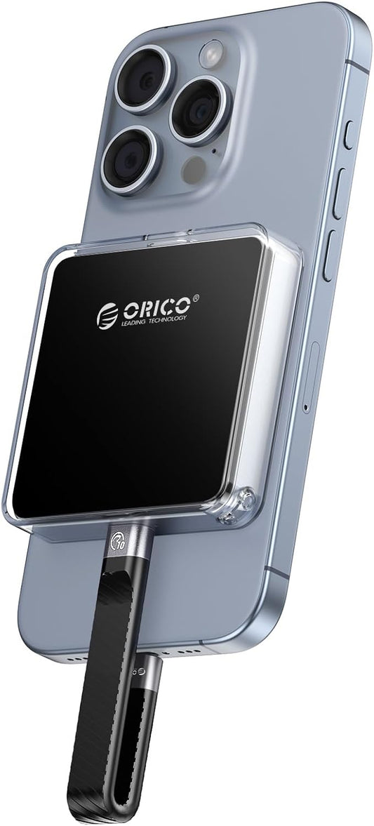 ORICO Magnetic M.2 NVMe 2230 SSD Enclosure Compatible with Magsafe for iPhone 15/16 Pro Max ProRes, 10Gbps USB C 3.2 Gen2 Type-C to NVMe Reader with Protective Case、Lanyard - AP30