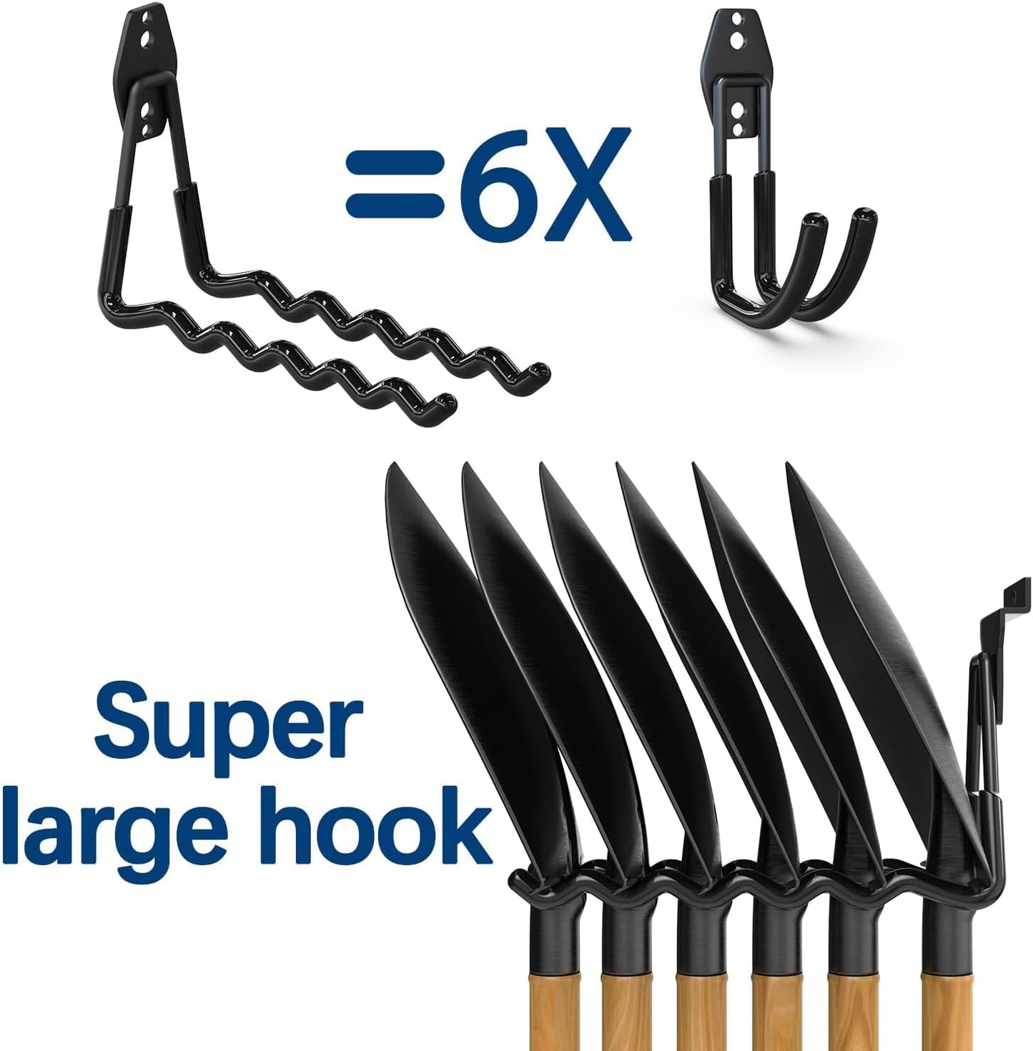 3-H Garage Wall Hooks 42 Pack, Heavy Duty Garage Hooks with Extra Welding Spots, Wall Mount Storage Organizer for Hanging Garden Lawn Tools, Ladder, Bike, WeedEater, Chair, Shovel, Blower (Black)