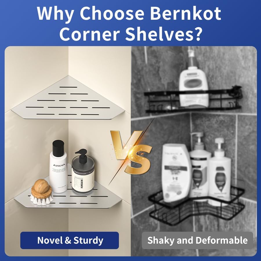 Corner Shower Shelf, 304 Stainless Steel Pentagonal Heavy Duty Floating Corner Sheves Slot Design Recessed Bathroom Shelf for Tiled Wall 2 Pack(Brushed, 8"-2 Pack)