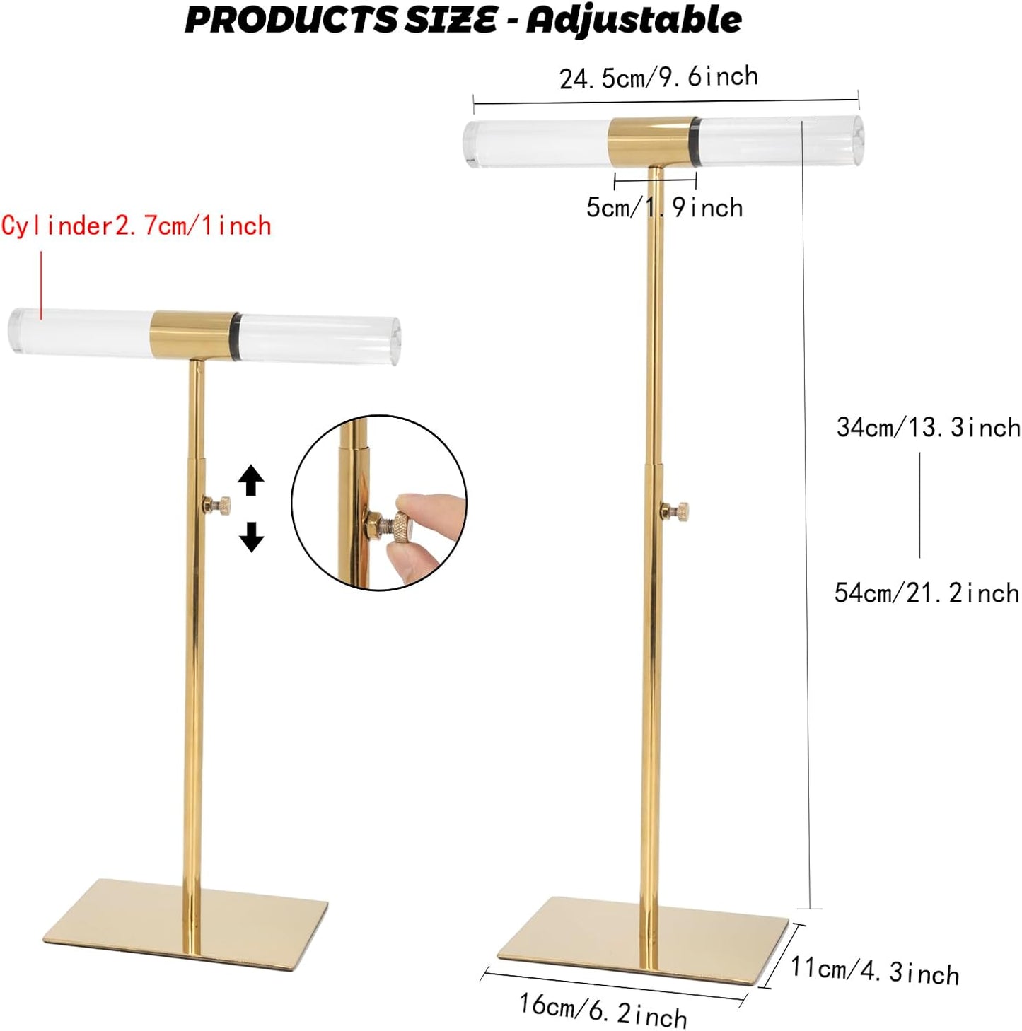 Jewelry Display Stand 2 Packs Stainless Steel Purse Display Stand Acrylic Necklaces Holder Towers Adjustable Height Tabletop Jewelry Organizer for Home Store Boutique