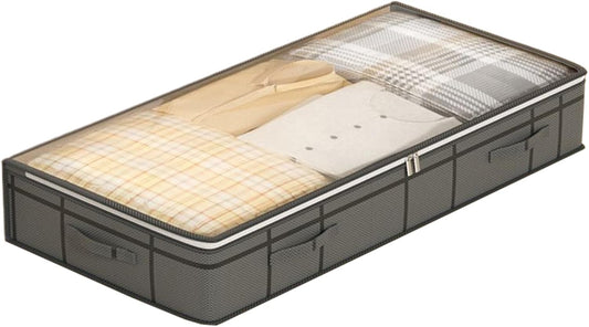 Under Bed Storage Bins - Spacious Clothing Organizer Drawer, Foldable Fabric Holder, Low Profile Blanket Box, Clear Top Access | Practical Dorm for Bedroom Apartment Closet Use