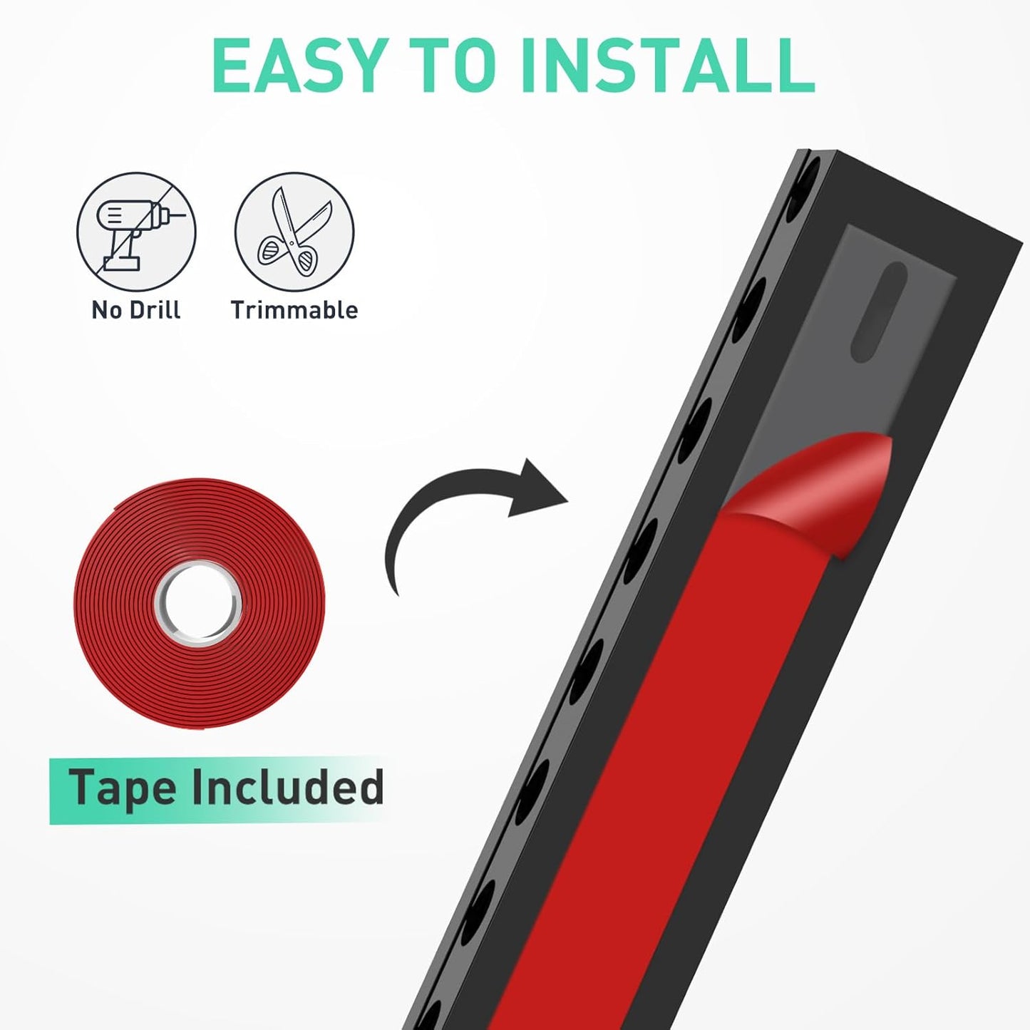 Updated Cable Raceway Kit - 154 (10x15.4) Inch Open Slot Wire Covers for Cords, Under Desk Cable Management System to Hide Under Desk/Tv/Computer/Net/Power Cords, (Pack 10)