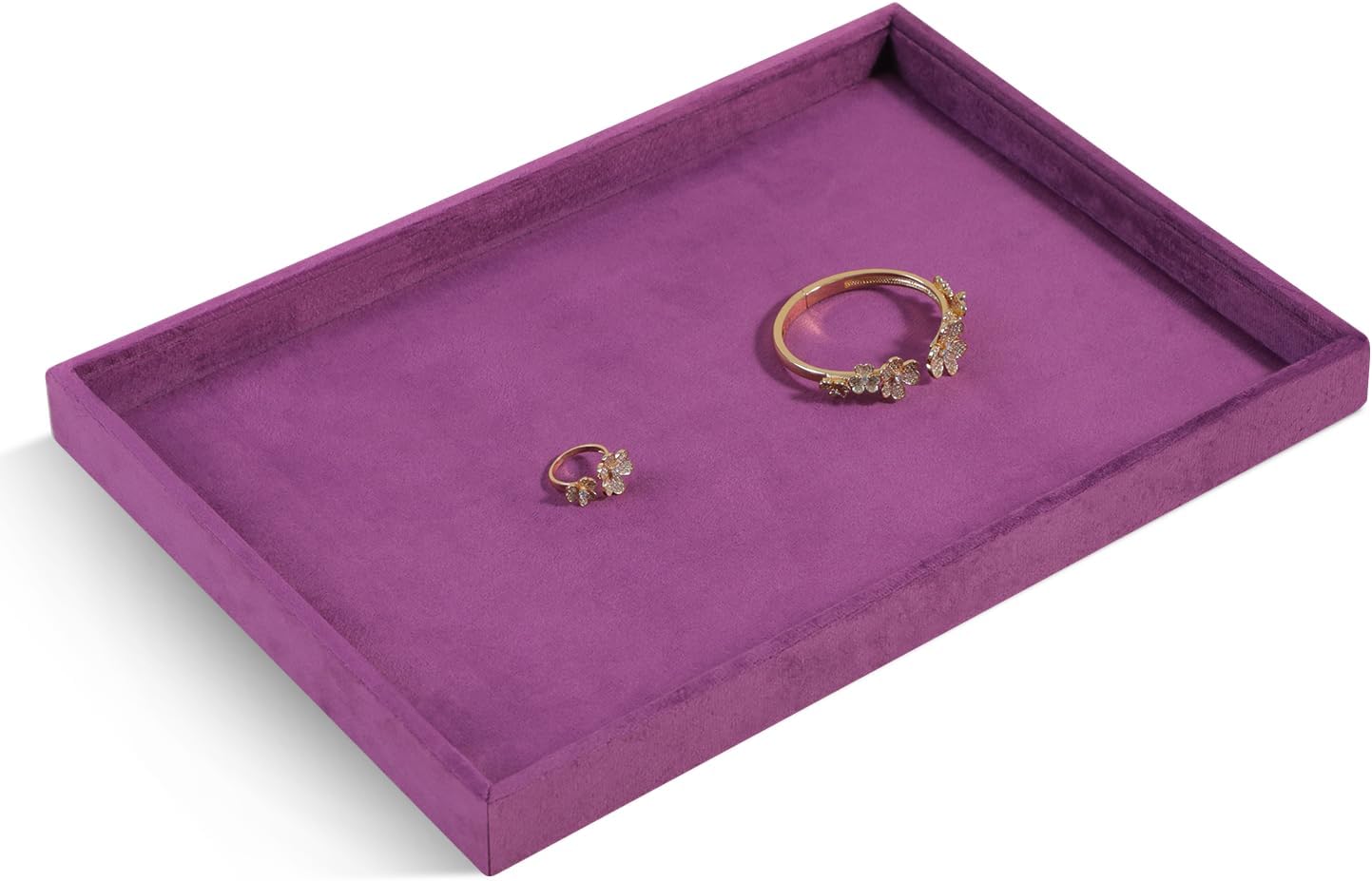 Velvet Stackable Jewelry Display Flat Tray For Ring Earring Necklace Bracelet, Bangle Pendant Storage Blank Plate, Shop Countertop Jewelry Dish Organizer (Purple)