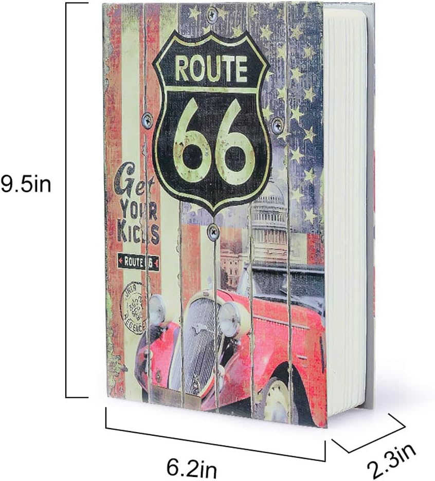 Diversion Book Safe Storage Box (9.5"×6"×2.2"), Dictionary Secret Safe Can with Security Key Lock, Diversion Book Hidden Safe (Route 66 Road-Key)