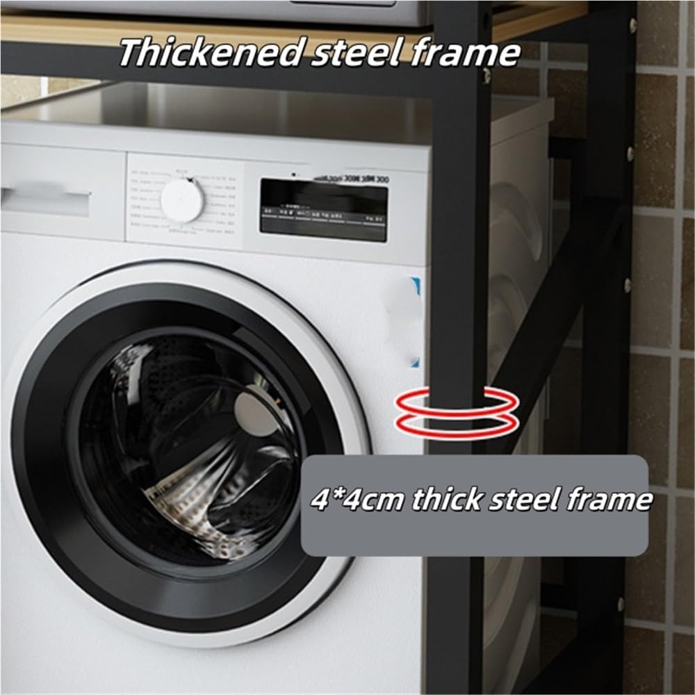 Over Washer and Dryer Storage Rack with Shelves, Freestanding Laundry Room Shelf Unit, Gap Shelf Laundry Stand, Space-Saving Organizer for Laundry Room(Black)