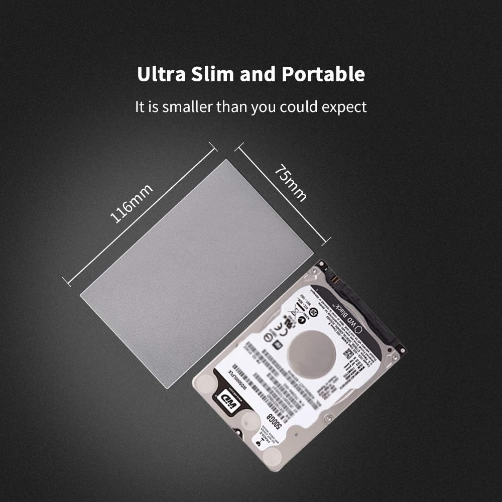 SSK Aluminum USB3.0 to SATA 2.5” External Hard Drive Enclosure Adapter, Ultra Slim Hard Disk Case housing for 2.5 Inch 9.5mm 7mm HDD and SSD, UASP SATA III Supported
