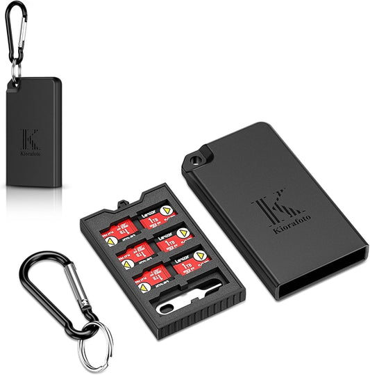 Pop-up Small TF Memory Card Case Holder for 8 TF MSD Cards with Carabiner, Portable Anti-Shock Splash-Proof MicroSD Card Case Storage Protector Organizer Keeper Container, Card Remove Tool Included